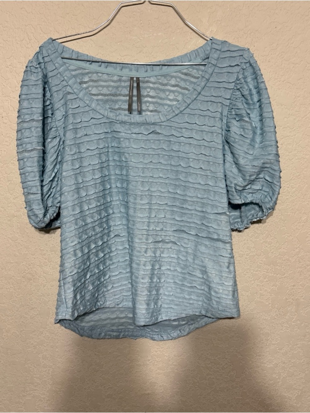Anthropologie Powder Blue Puff-Sleeve Textured Top
